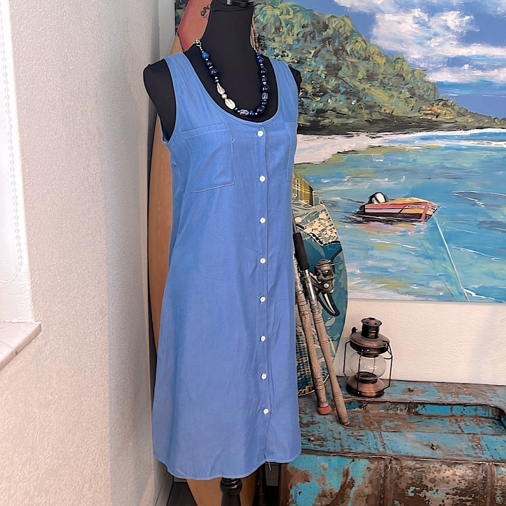 ⭐️Misslook, Soft Blue Casual Dress, Breast Pockets, Button-Front, Like New, M - Picture 2 of 12